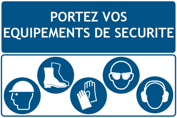 Exemple de signalisation de santé et de sécurité sur le lieu de travail (l’absence de signalisation ne dispense pas du port des EPI)