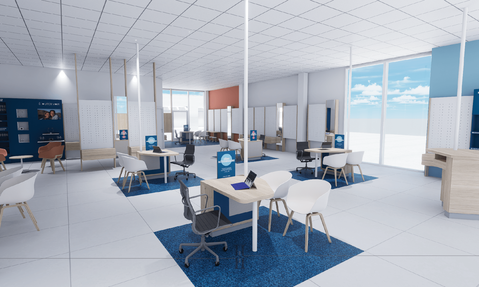 Projection 3D d'un agencement du magasin Ecouter Voir à Lons-Le-Saunier